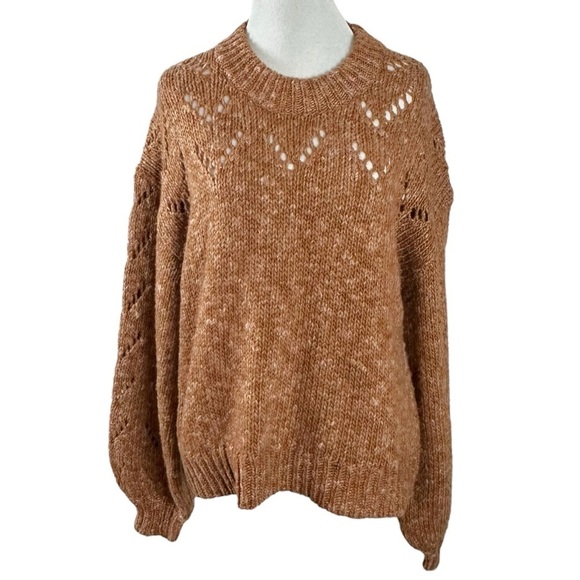 Madewell Pointelle Bubble-Sleeve Pullover Sweater in Marled Acorn Brown Small - Picture 5 of 14